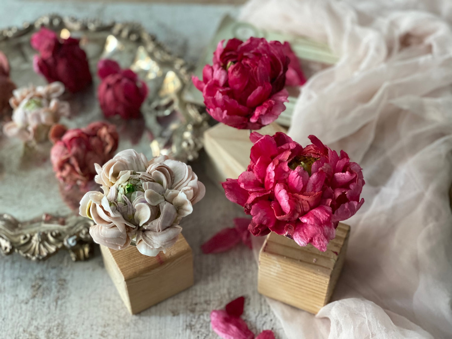 Edible flowers made from bean paste and buttercream